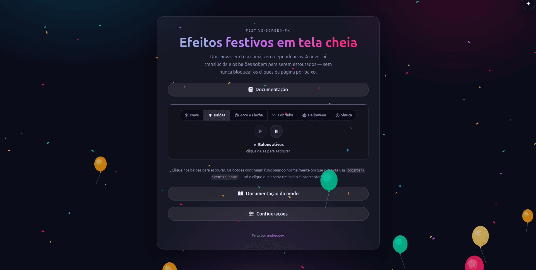 Screenshot do projeto festive-screen-fx